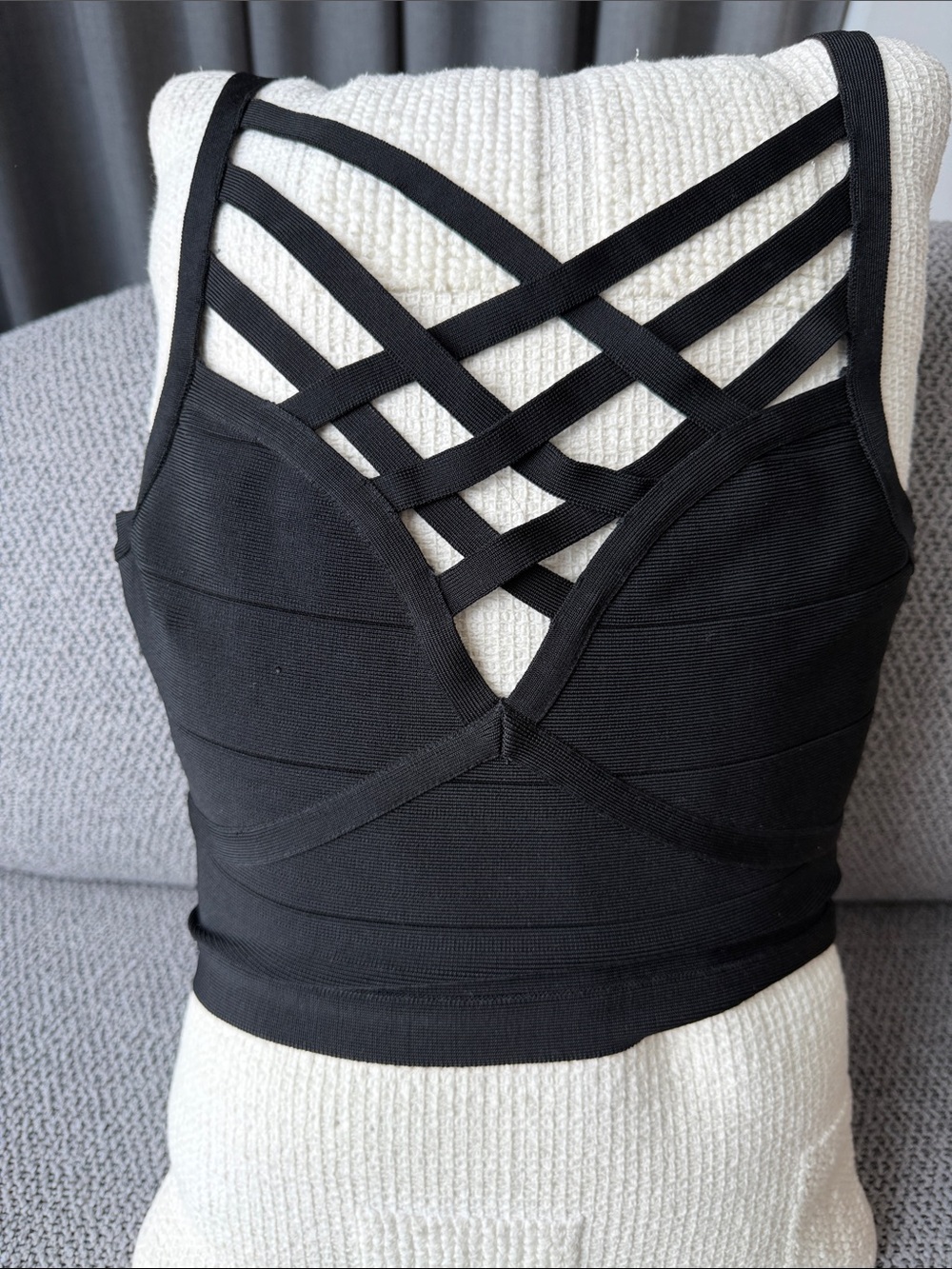 bebe Black Strappy Crisscross Bandage Crop Top
